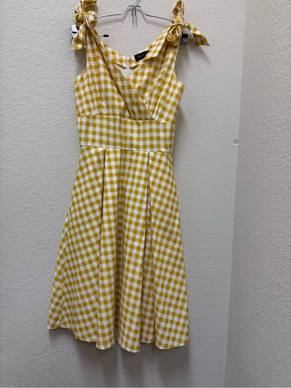 Yellow Gingham Tie-Shoulder Midi Dress